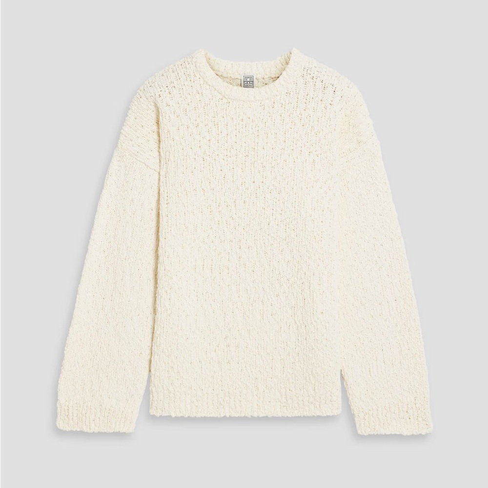 Toteme Cream Boucle Knit Cotton Crewneck Sweater - Picture 6 of 10